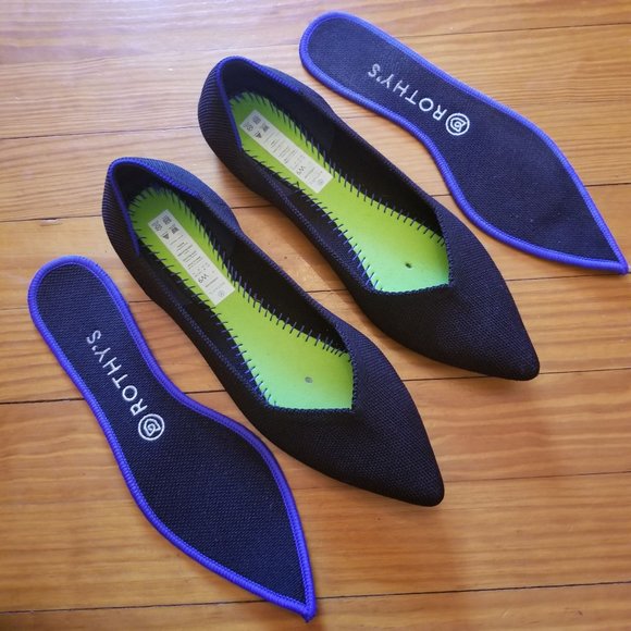 Rothys 9 Black THE POINT Flats Shoes Washable Knit Slip On Loafers - Picture 7 of 9